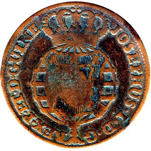 2 Macutas 1762-1770, Overstruck on 1 Macuta [Angola]