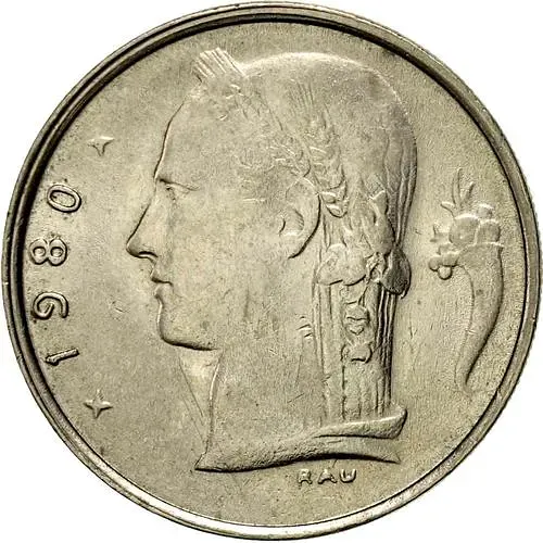 1 франк 1980, надпись на голландском - "BELGIE" [Бельгия]