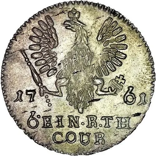 1/6 Thaler 1761, inscription under eagle "COUR"