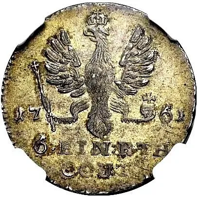 1/6 Thaler 1761, inscription under eagle "COUT"