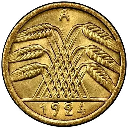 5 пфеннигов 1924, A, знак монетного двора "A" — Берлин [Германия / Веймарская республика]