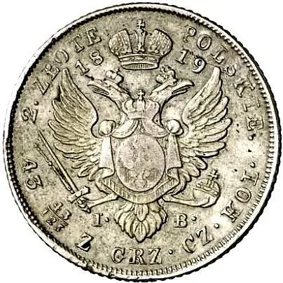 2 злотых 1819, IB, портрет нового образца. "Малая голова"