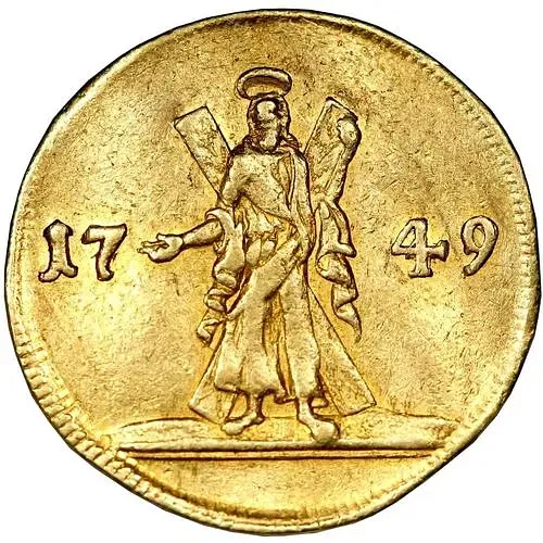2 червонца 1749, на реверсе Св. Андрей Первозванный