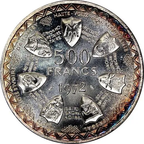 500 франков 1972, 10 лет союзу [Западная Африка (BCEAO)]