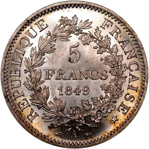 5 франков 1849, A, знак монетного двора: "A" - Париж [Франция]