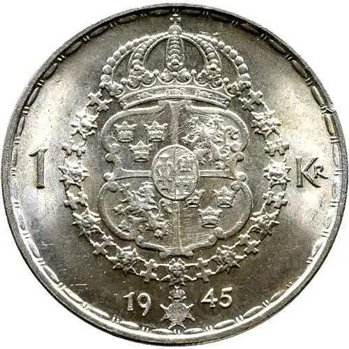 1 крона 1945, знак минцмейстера "G" - Альф Грабе [Швеция]