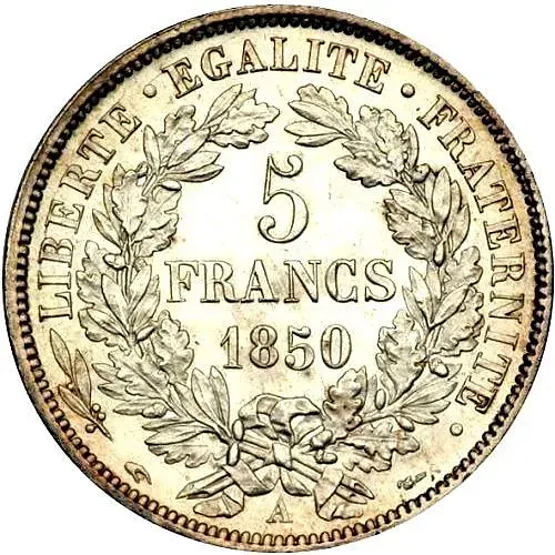 5 франков 1850, A, знак монетного двора: "A" - Париж [Франция]