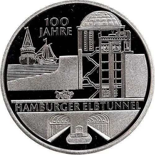 10 евро 2011, J, туннель под Эльбой [Германия] Proof