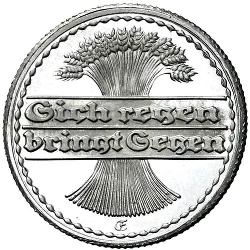 50 пфеннигов 1922, E, знак монетного двора "E" — Мульденхюттен [Германия / Веймарская республика]