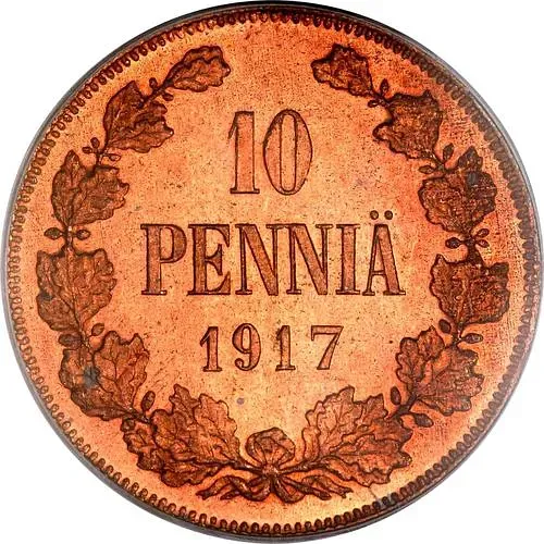 10 Penniä 1917, with Nicholas II Monogram