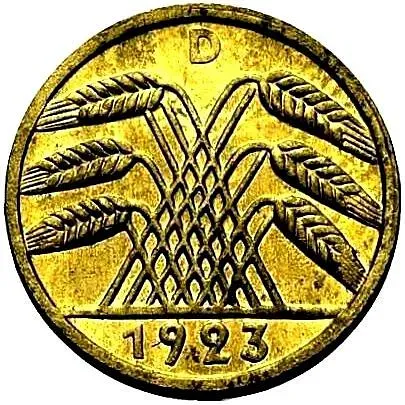 5 пфеннигов 1923, D, знак монетного двора "D" — Мюнхен [Германия / Веймарская республика]