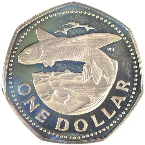 1 доллар 1973, обозначение монетного двора "FM" — The Franklin Mint [Барбадос]