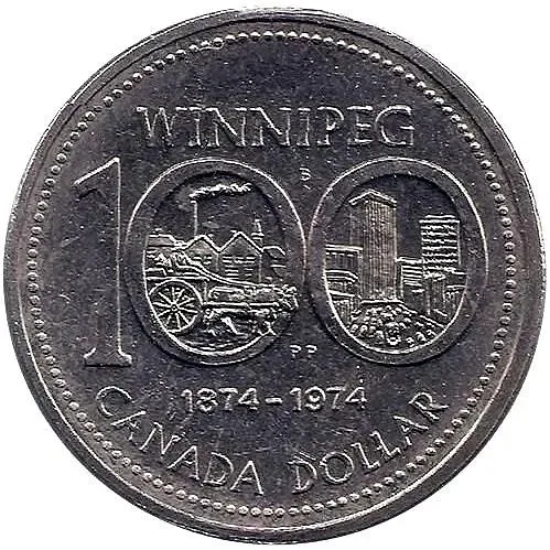 1 доллар 1974, Виннипег, никель (магнитный) [Канада]