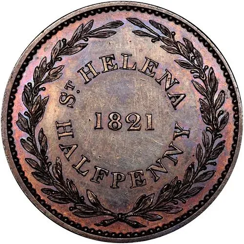 1/2 пенни 1821, Британская Ост-Индская компания [Остров Святой Елены / Острова Святой Елены, Вознесения и Тристан-да-Кунья]