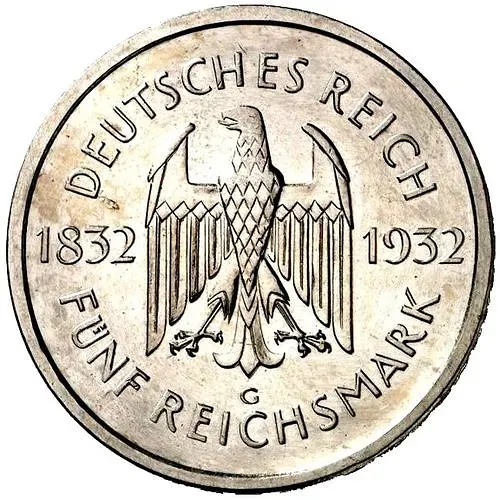 5 рейхсмарок 1932, G, Гёте [Германия]