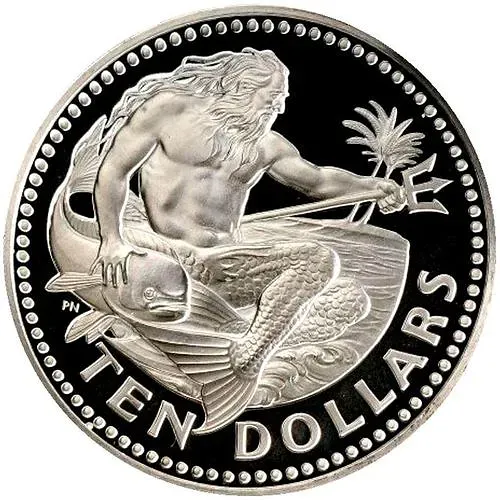 10 долларов 1973, Нептун [Барбадос] Proof