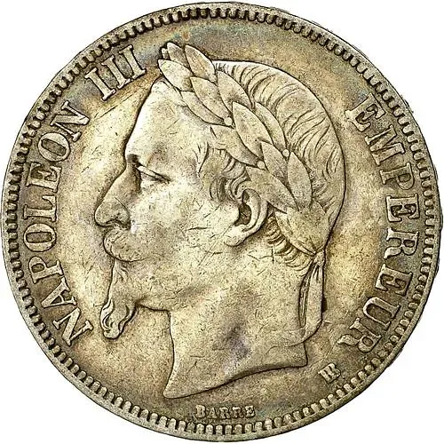 5 франков 1868, BB, Серебро /серый цвет/ [Франция]