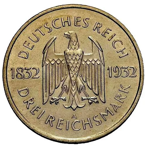 3 рейхсмарки 1932, A, Гёте [Германия]