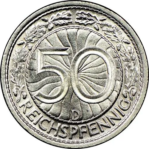 50 рейхспфеннигов 1936, D, знак монетного двора "D" — Мюнхен [Германия]