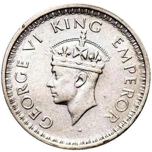 1/2 рупии 1943, L, знак монетного двора: "L" - Лахор [Индия / Британская Индия]