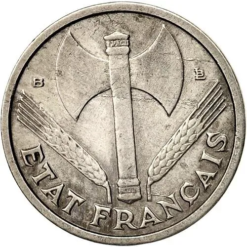 1 франк 1943, В, знак монетного двора: "B" - Бомон-ле-Роже [Франция]