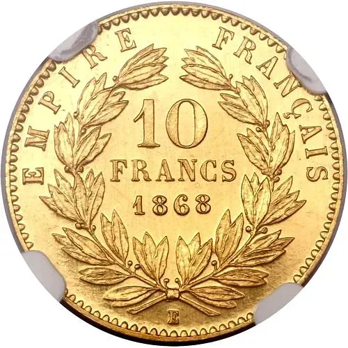 10 франков 1868, A, знак монетного двора: "A" - Париж [Франция]