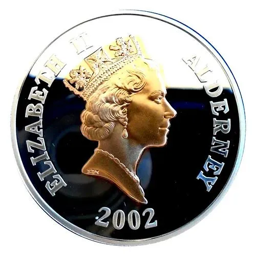 5 фунтов 2002, 50 лет правлению Королевы Елизаветы II (золотой юбилей) [Олдерни] Proof