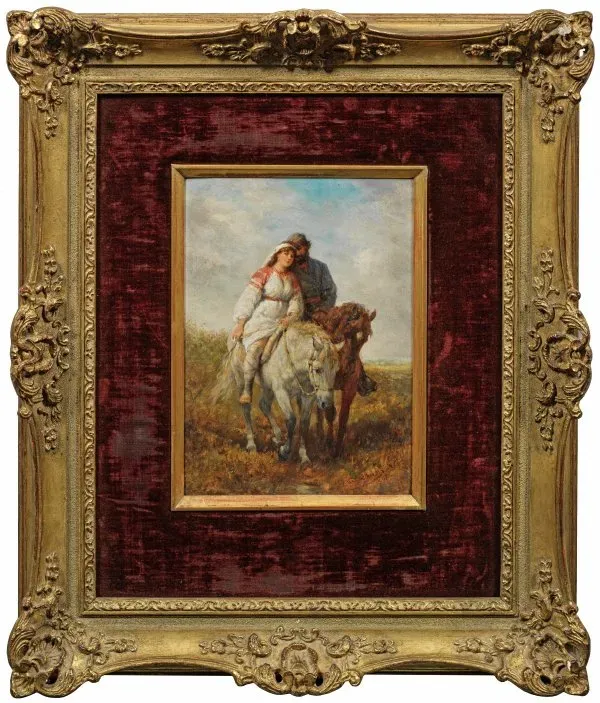 "Русская любовная пара на конях: тонко исполненная жанровая картина Берса"