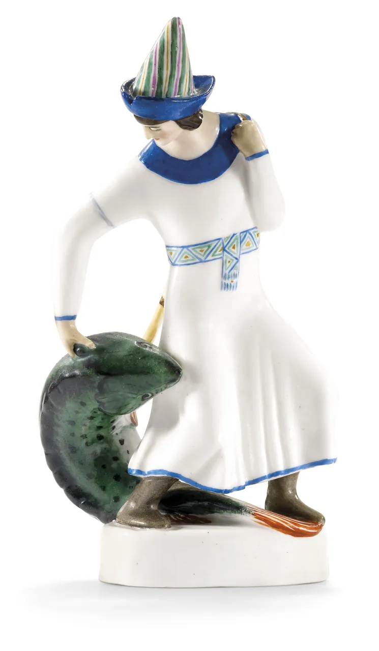 Редкая фарфоровая фигурка рыбы-писца от Государственного фарфорового завода, Ленинград, 1924 год