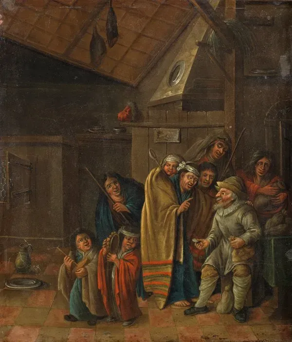 "Влияние Теньера и Остаде: общество на фоне сельской интерьерной сцены"