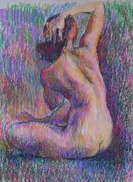 Обнажённая с закинутой за голову рукой масл.пастель