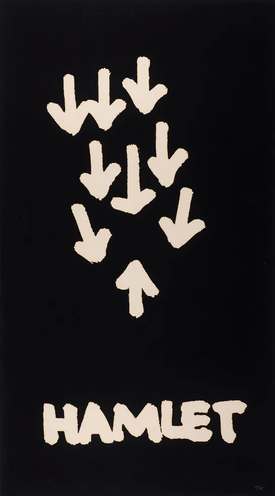 [«Один из творцов нового художественного мышления»] Кузькин Александр Геннадьевич (1950–1983) «Гамлет». Плакат к выставке. 1977-1978. Бумага, шелкография, 55×30,5 см.